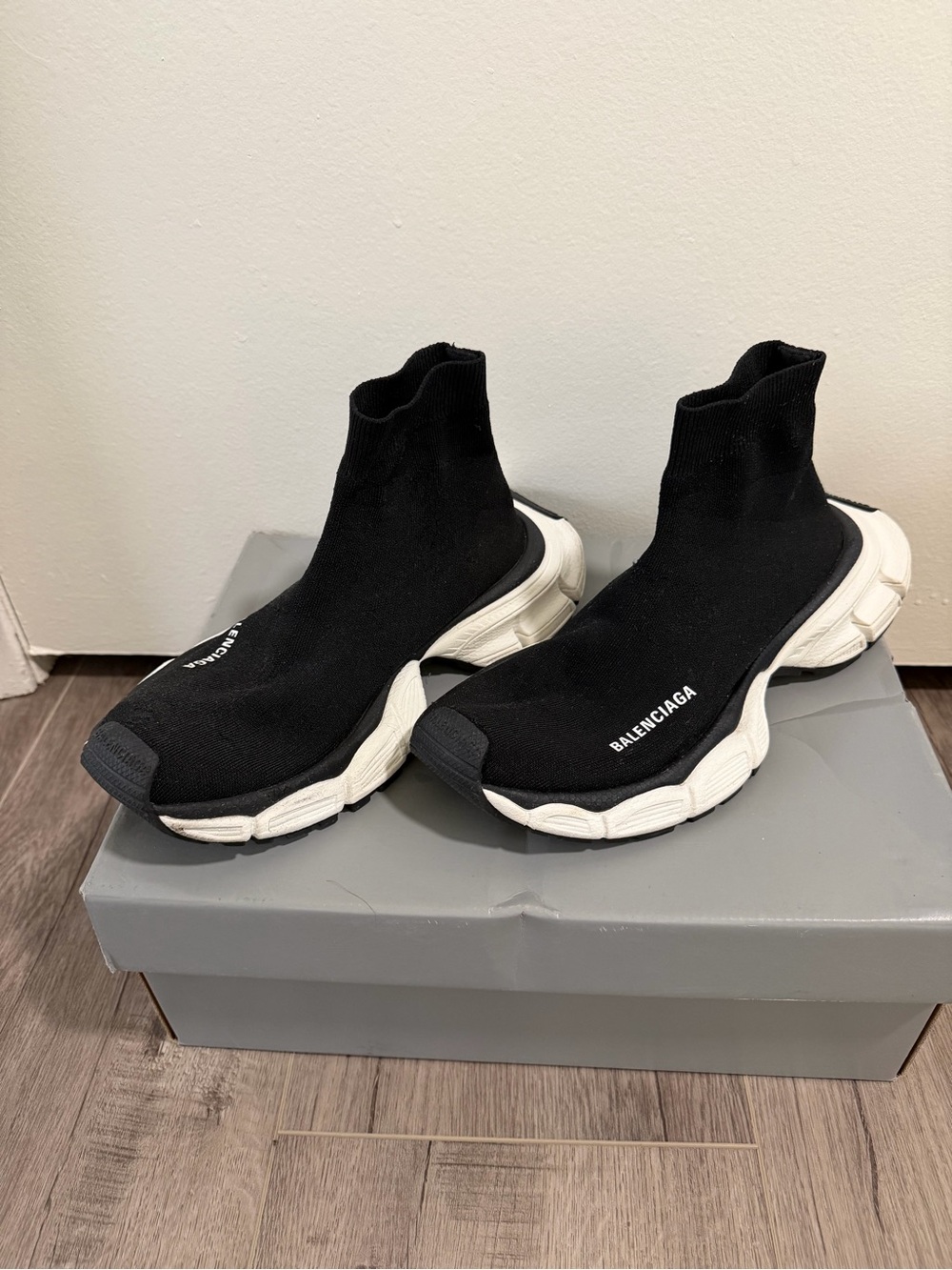 Balenciaga Black and White Speed Trainer Sock Sneakers